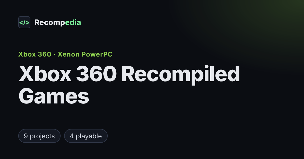 Xbox 360 Recompiled Games List: Every Project | Recompedia